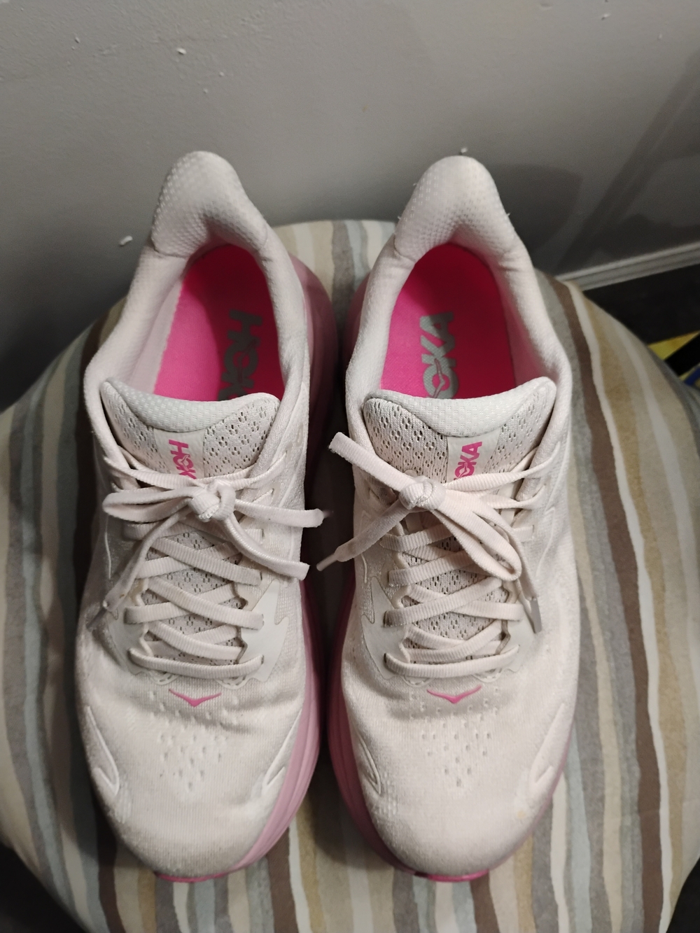 Hoka Women's Pale Pink and White Cushioned Trainers